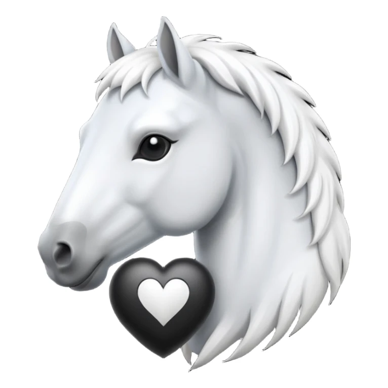 White Horse centered within a black heart emoji sticker