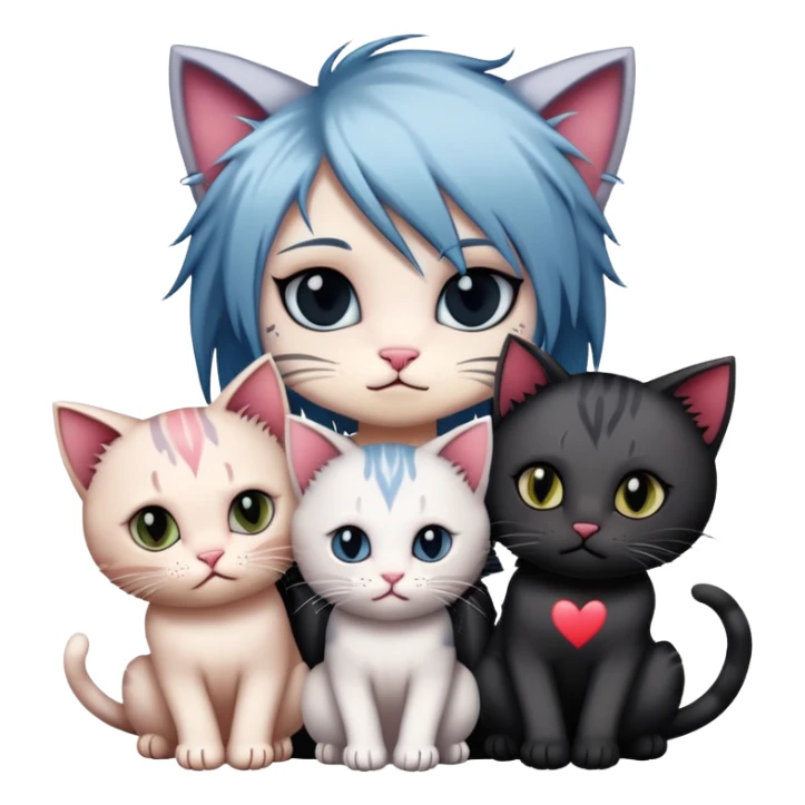 two emo cats in love with tattoos and cool hair, surrounded by five emo kittens sticker