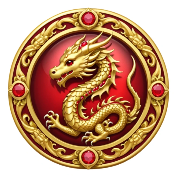 Golden Dragon crest/brosch in a circle with red gems sticker