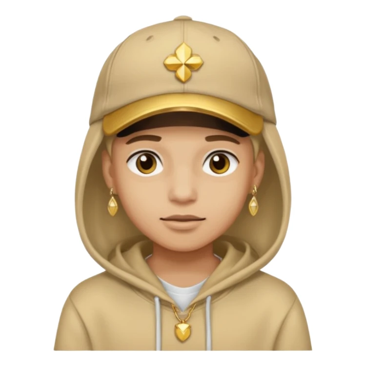 {
  "type": "human",
  "look": "tan hoodie, cap, gold jewelry, neutral face"
} sticker