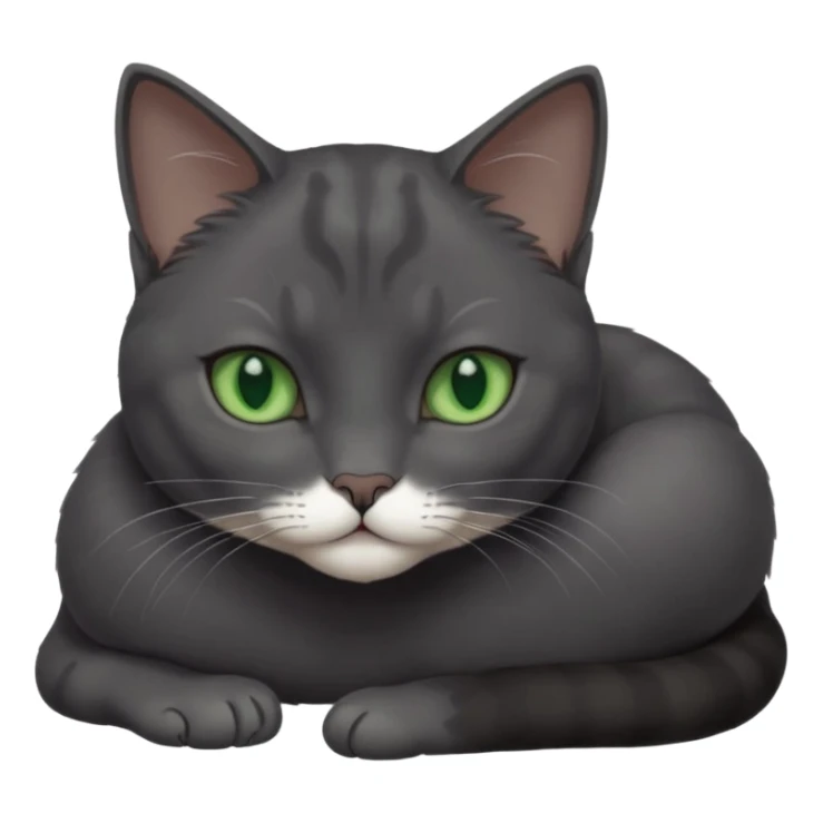 beautiful female solid dark grey cat with green eyes, white toes/paws and white patch on her chest lying down sticker