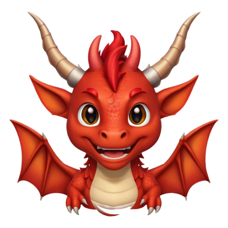 Cute Red dragon smile. Two horns, two pointed ears, no wings. Brown mane hair. sticker