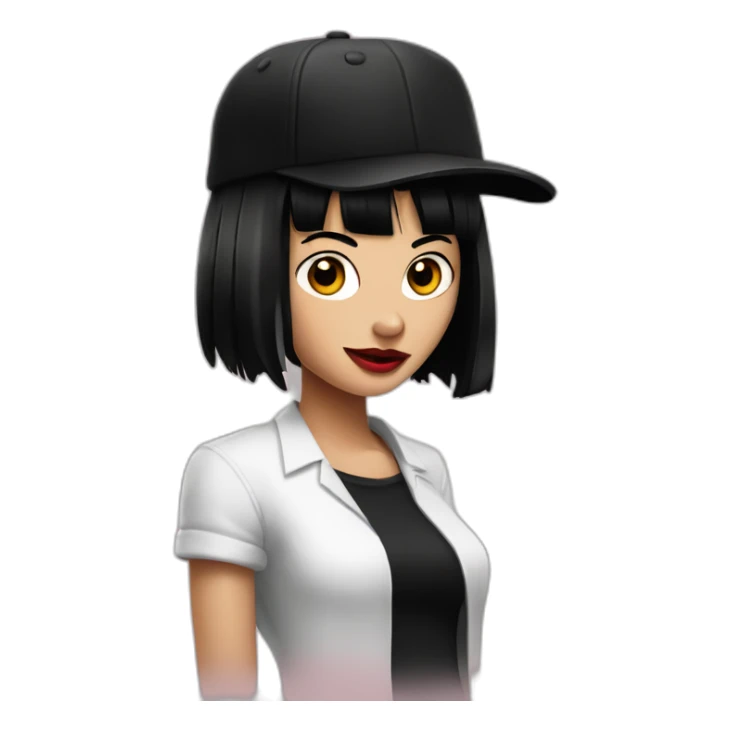 mia wallace with piercings and a black cap sticker