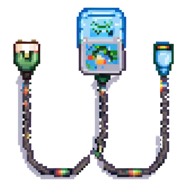 8 bit pixel art ethernet cable with RJ45 connector emoji sticker