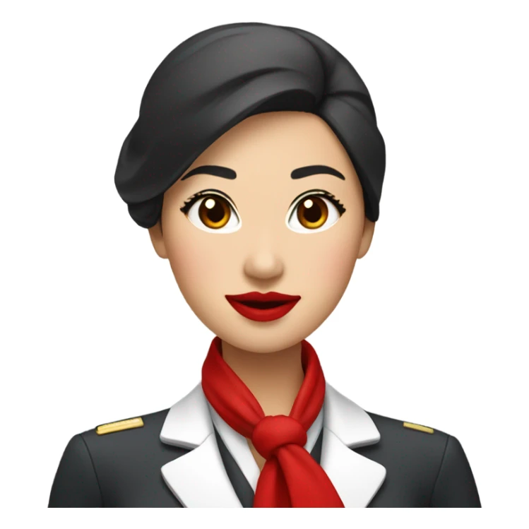 Asian flight attendant with scarf red lips sticker