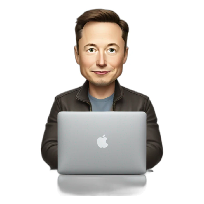 elon musk working  infront of a macbook  sticker