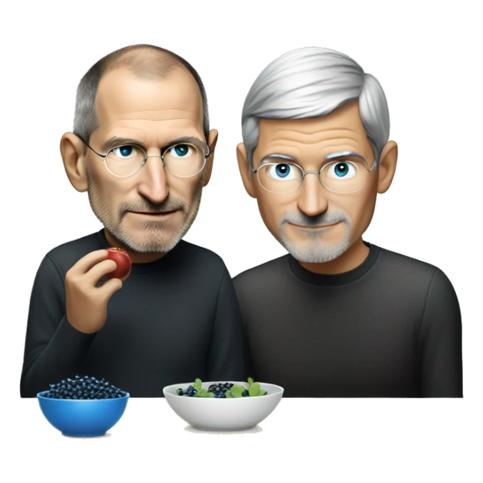 Steve Jobs watching Tim Cook eat a bowl of blue berries  sticker