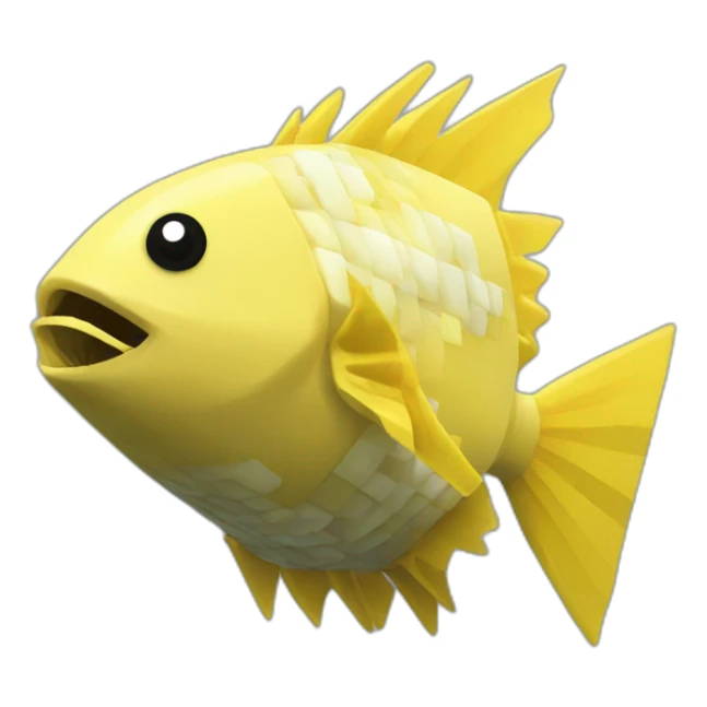 cube yellow fugu fish with two fins and tail in minecraft style full size sticker