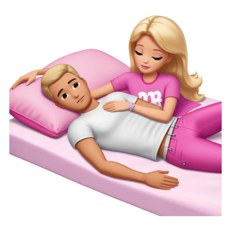 ￼Ken line face down on the bed with barbie’s hand on his back comforted him sticker