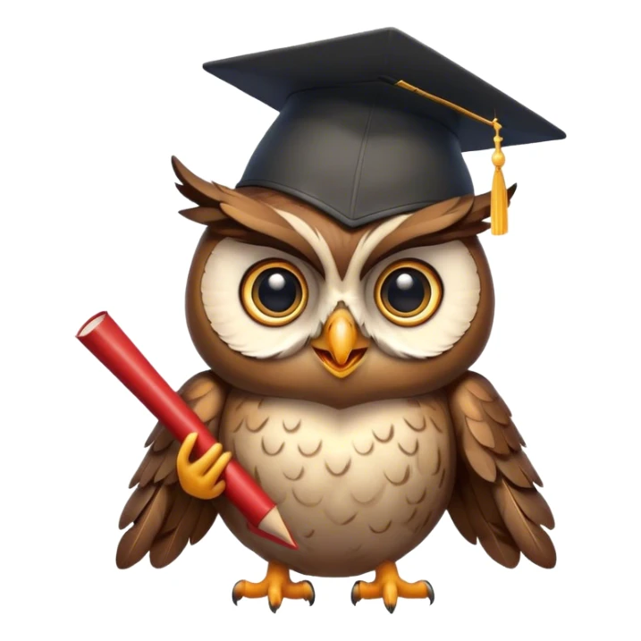 Owl smiling with graduation hat and diploma in claws sticker