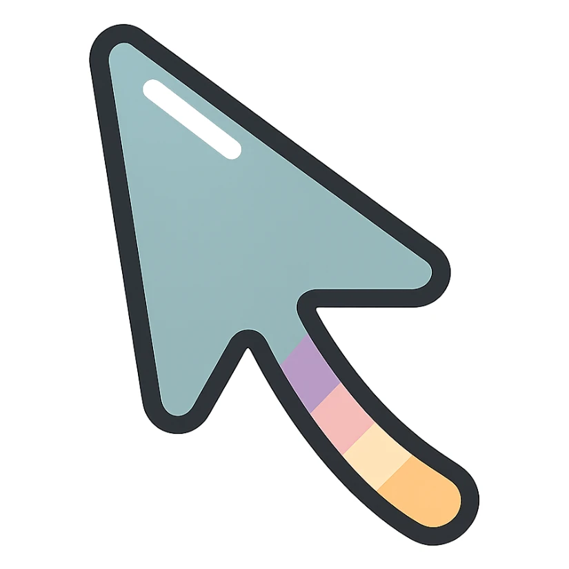 mouse cursor arrow with slight curve, icon-color-outlined style, thin clean outlines, soft rounded shapes, pastel palette #98B5BC, #B5B3C1, #C9A3C9, #E4C0CA, #F7DCD1, #F7C0AA, detailed shadows and highlights, soft lighting, transparent background sticker