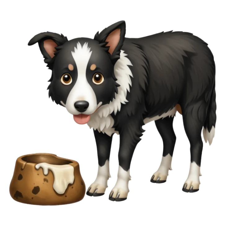 A black and white border collie is chewing on a cow's hoof. sticker