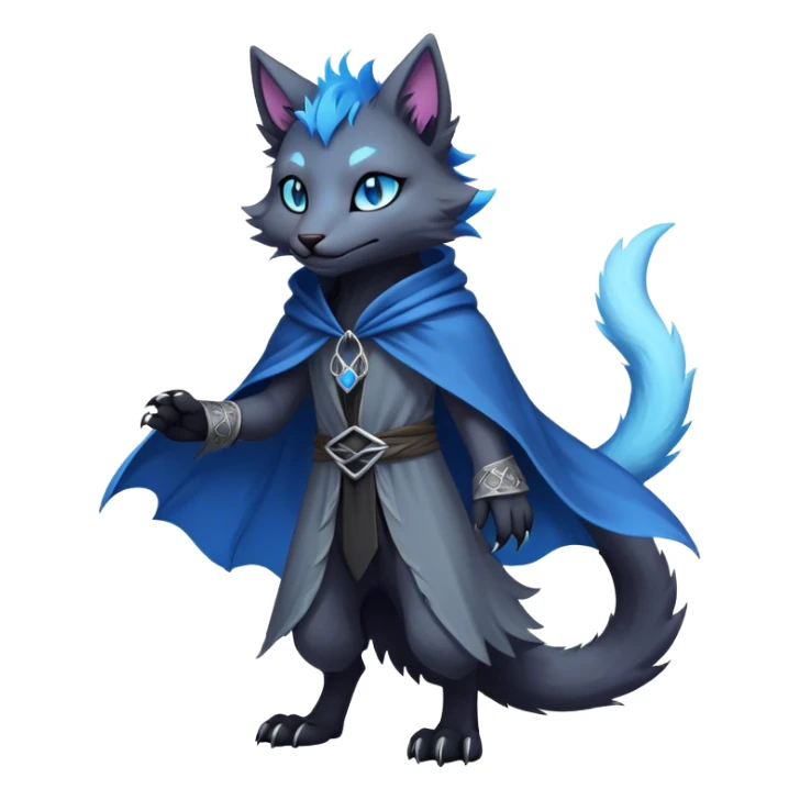 Kawaii dark edgy fantasy ethereal feline-vernid-sergal-fursona animal creature with a tufted tail full body sticker