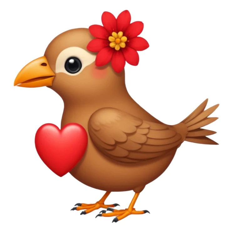 A bird carrying a red flower and heart on its mouse  sticker