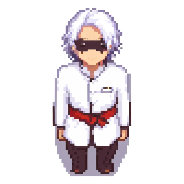 Gojo Satoru character, white hair, blindfold, anime-inspired, simple background sticker