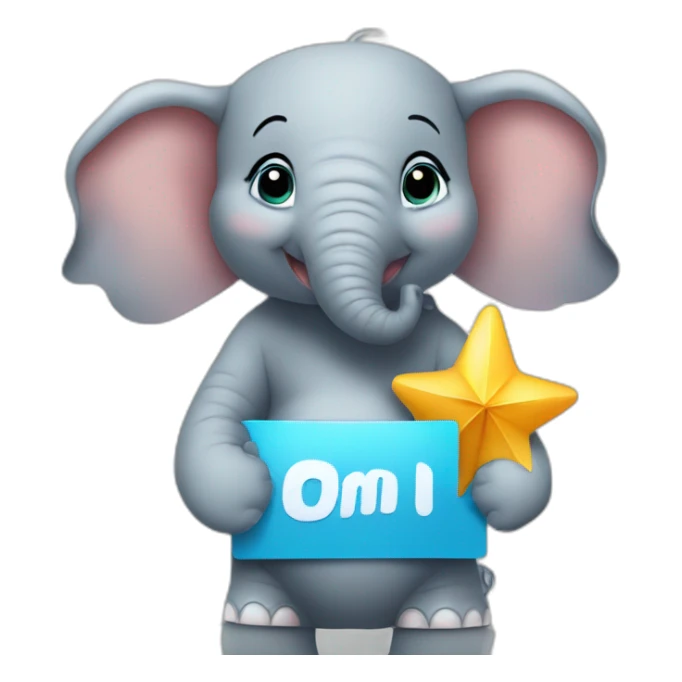 Animated baby elephant holding a sign with "#1 Fan" on it sticker