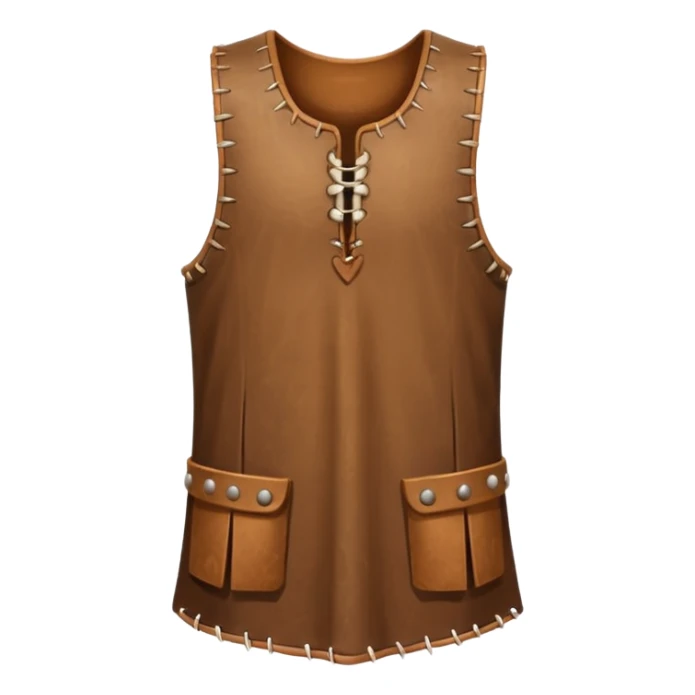 A sleeveless leather tunic stitched with bone needles, brown color









 sticker