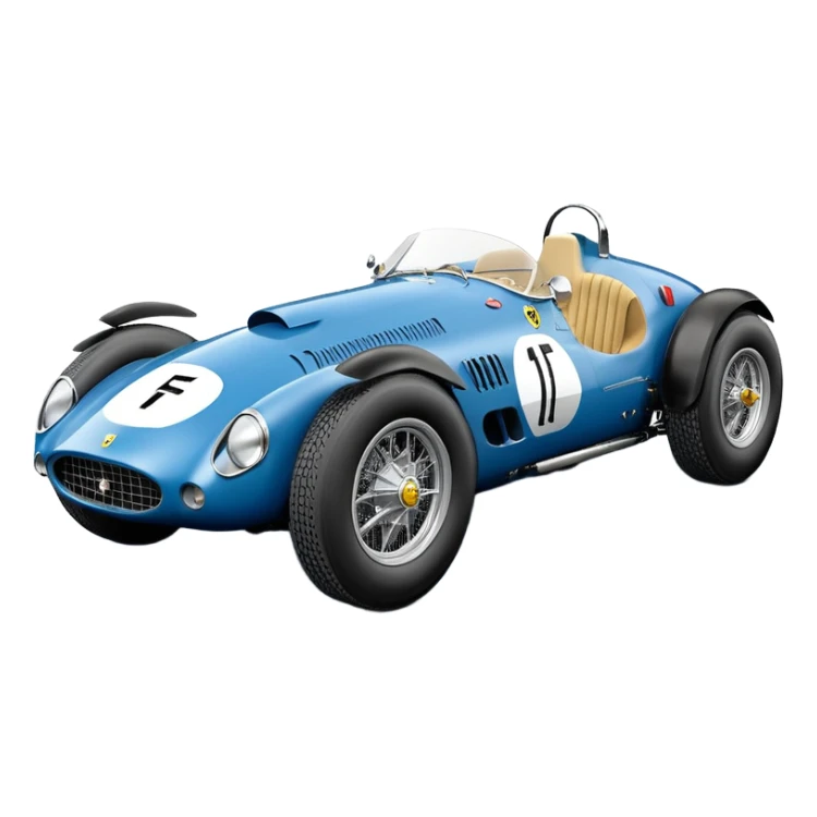  Hazy-blue Fenderless extended-wheelbase 1956 luxury racing Ferrari lowered powerful V-8 engined racing car featuring advanced rugged 4 wheel independent suspension, power steering, disc brakes, small leather covered steering wheel, side mounted cowl exhaust  sticker