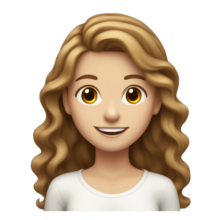 white girl with long wavy brown hair smile sticker