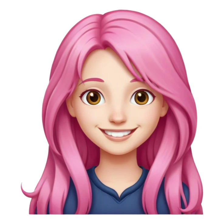 girl with long pink hair, smiling sticker