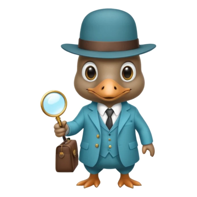 cute light blue turqiouse platypus with a detective hat and monocle on his eye, no  hands, looks like a platypus but blue, the hat and suit are not blue sticker