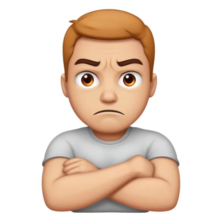 Arms crossed around neck with angry or shocked face sticker