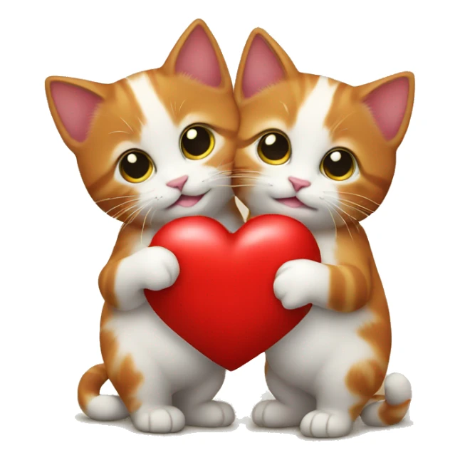 Two red kittens are holding a red heart sticker