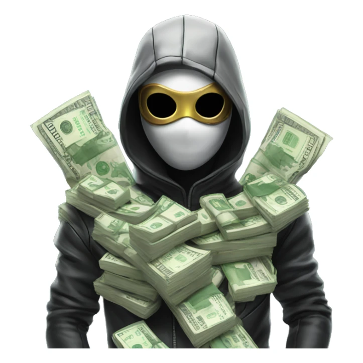 masked cyber punk with pile of money sticker