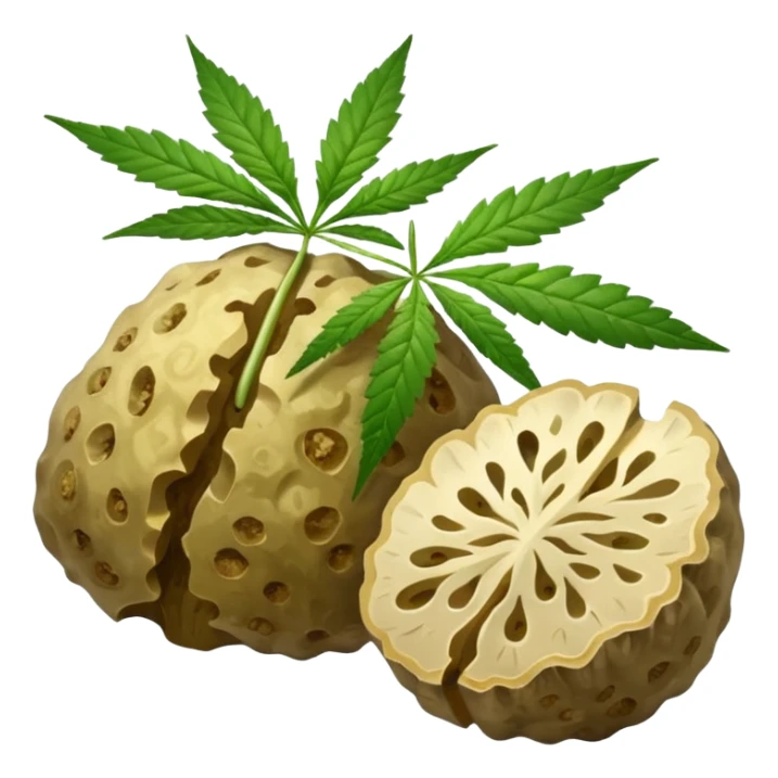 slices of white truffle with cannabis leaf sticker