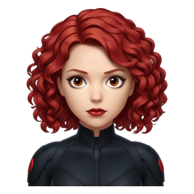 natasha romanoff in black widow suit with curly dark red hair sticker