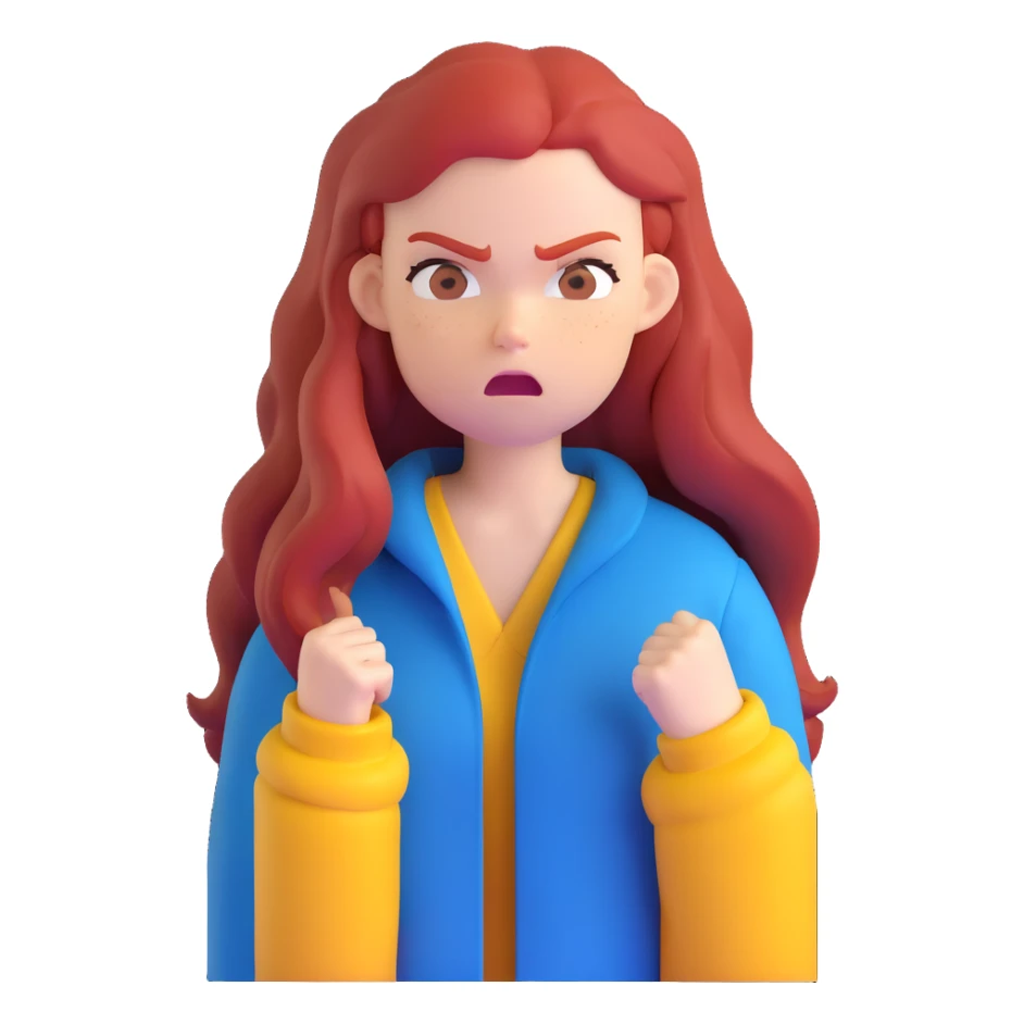 Redhead girl with long hair in blue jacket looking angry sticker