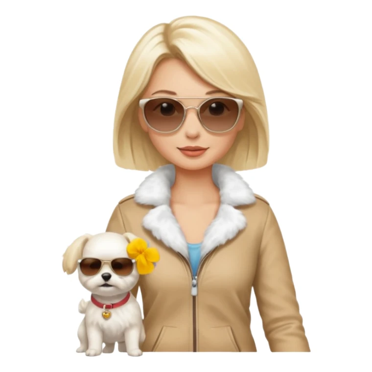 blonde woman, walking a small maltese dog. sticker