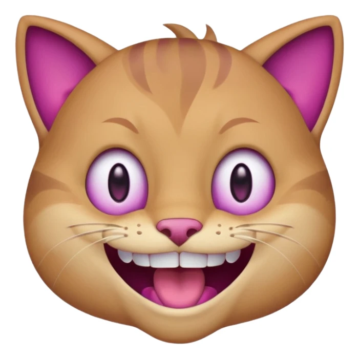 White cat wide mouth happy smiling with teeth showing, very light pink inner ears, magenta purple eyes, looks like discord's :smiley_cat: emoji, male looking sticker