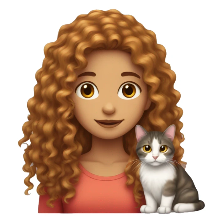 Curly long hair girl with a tricolor cat  sticker