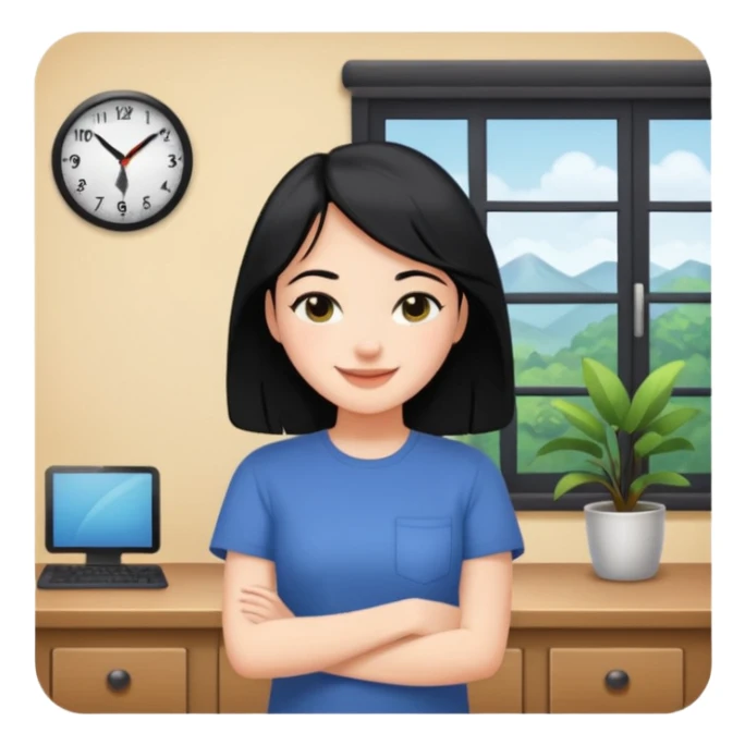 girl with black hair in short sleeves at home sticker