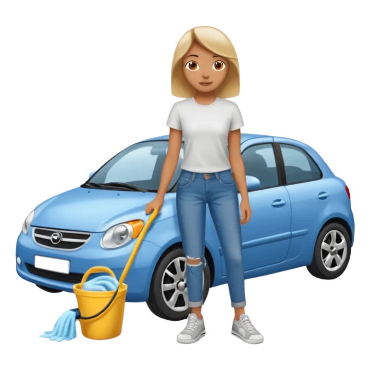 car washer woman with car  sticker