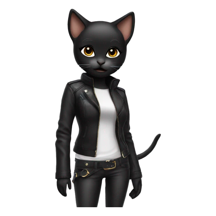 A female alluring techno brat black kitten with leather strap clothing sticker