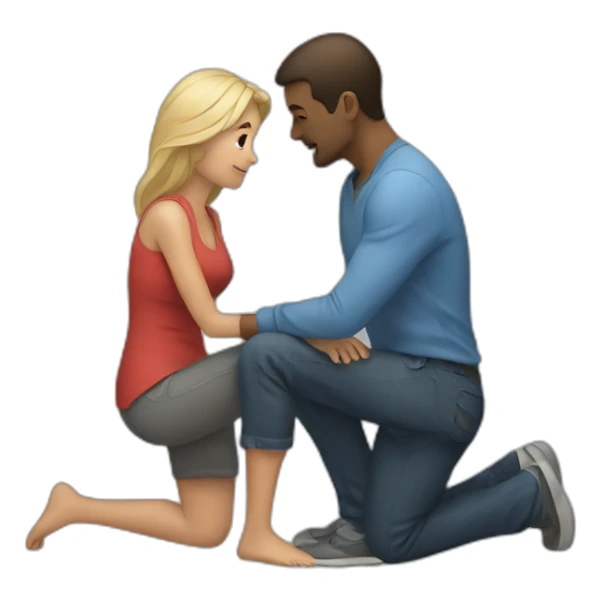 Woman on knee facing man holding him sticker