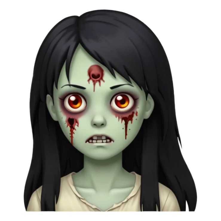 zombie girl with black long hair and side bangs sticker