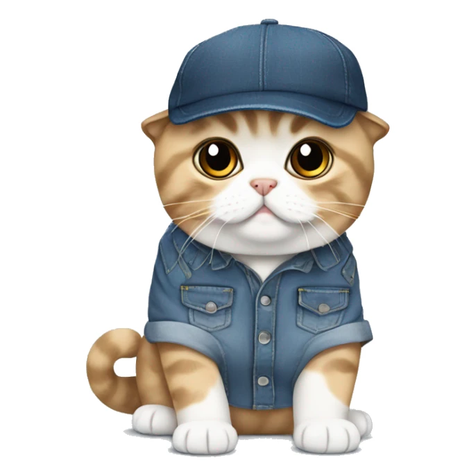 Scottish fold day with baggy jeans and a baggy shirt with a cap  sticker
