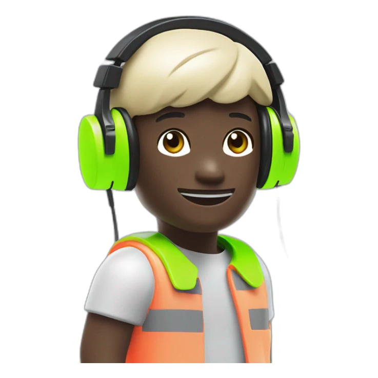 Playmobil wearing neon light clothes, having headphones sticker