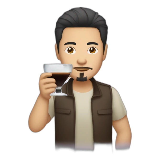 Asian guy with goatee and medium long hair drinking expresso martini sticker