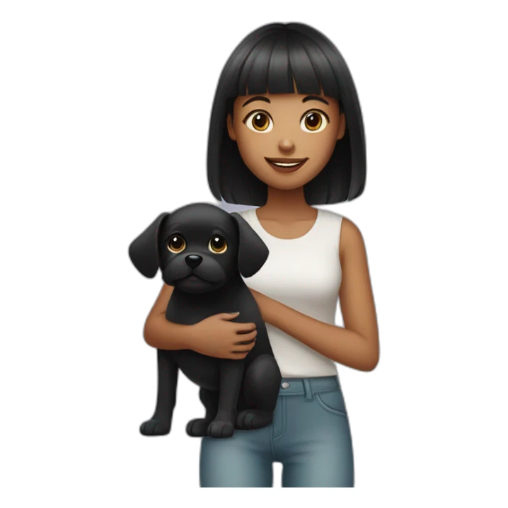 girl with bangs with her pet black little dog sticker