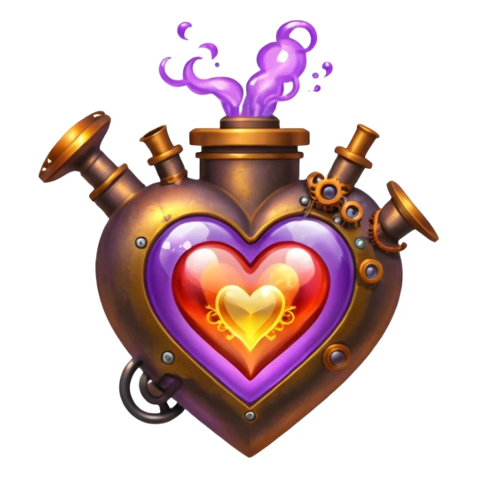 steampunk heart with magic red, violet, orange and yellow potions flying  sticker