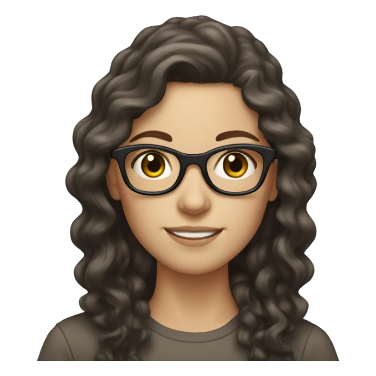 White girl with long curly dark brown hair and glasses sticker