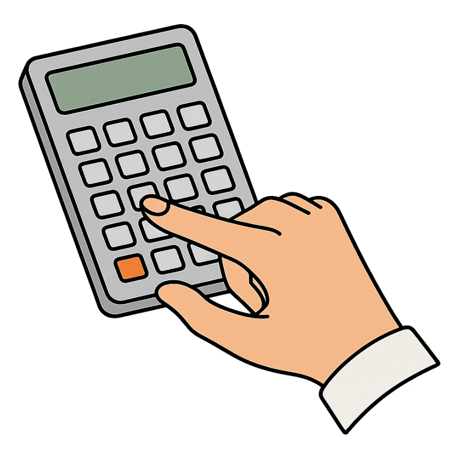 Используя такую стилистику сгенерируй иконку где рука вводит что-то в калькуляторе, прозрачный фон sticker