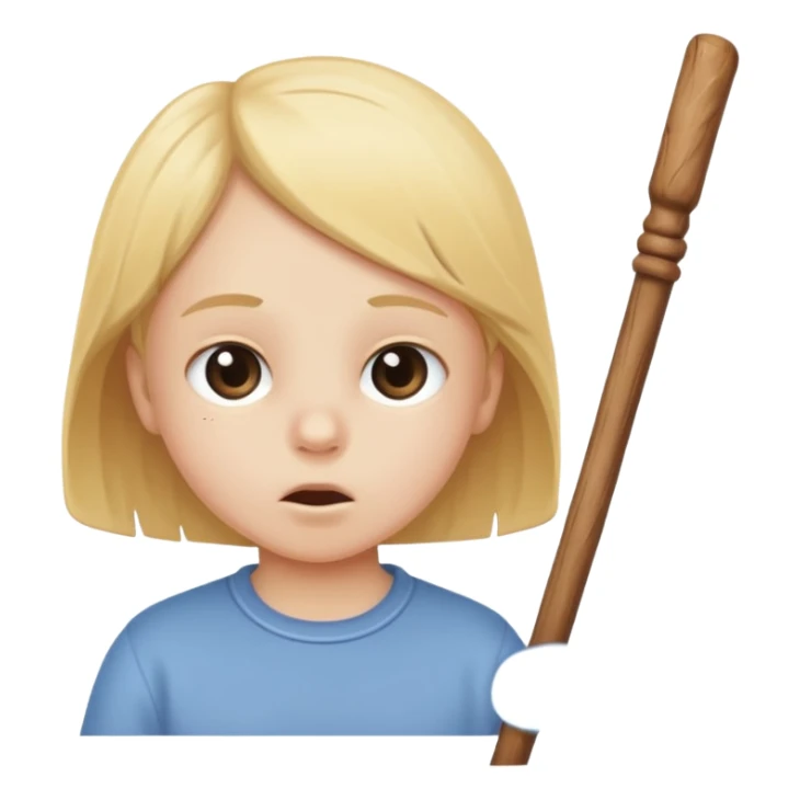 The white child blows into the stick sticker