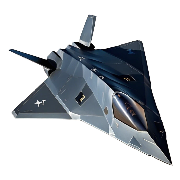 F-117 Nighthawk - Lockheed Martin (Stealth Grey) A futuristic stealth attack aircraft with a distinct faceted, angular design in a stealthy matte grey. Its sharp, jagged edges and unconventional, almost alien-like shape make it look like a shadow cutting through the night sky. The surface should appear non-reflective with subtle panel lines. sticker