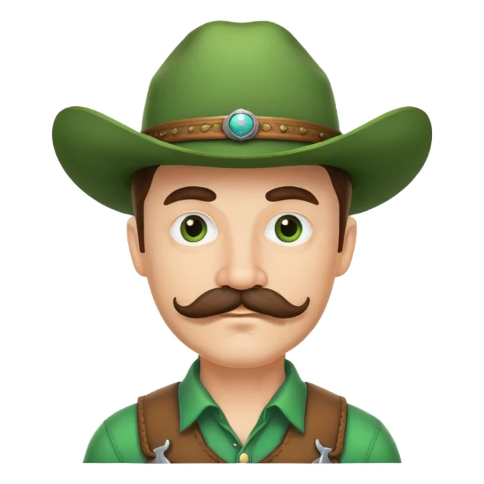 Cowboy face with green hat and handlebar mustache sticker
