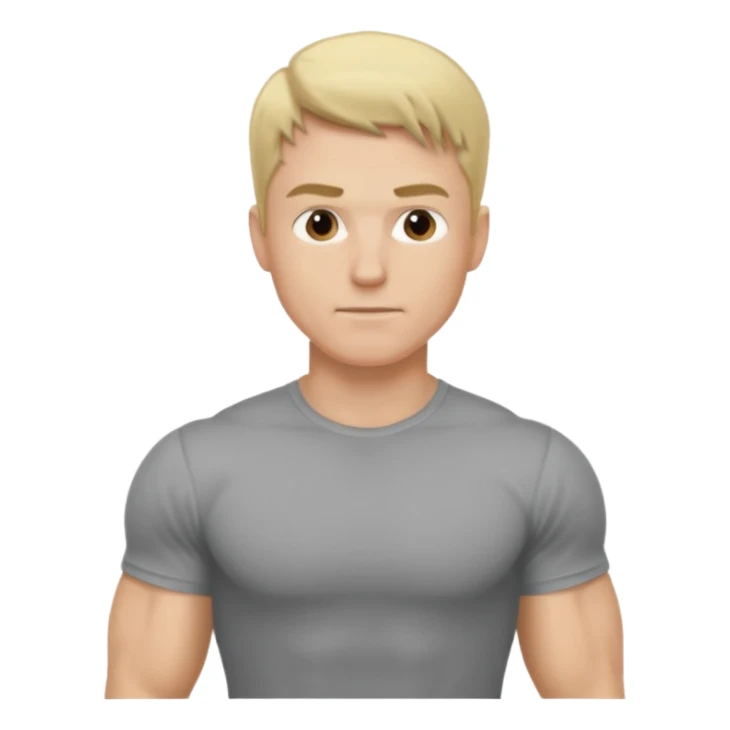 fais le meme blond, tee shirt gris mais musclé et fin sticker